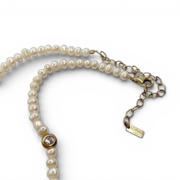 ADINA EDEN 14K Gold Plated Sterling Silver Freshwater Pearl & CZ Choker Necklace - Picture 12 of 14